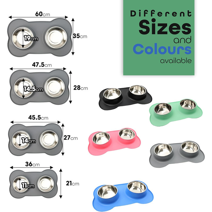 Набір мисок для тварин DIVCHI з силіконовим килимком, подвійний набір для котів, цуценят та маленьких собак (Vista Blue, M) Зелений M