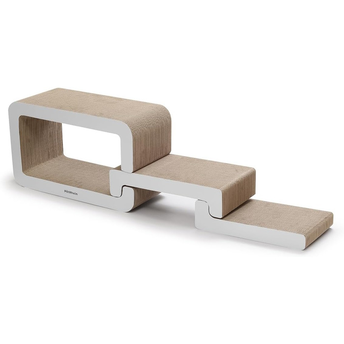 PetRhein 3-в-1 Кігтеточка для котів, велика XXL картонна кігтеточка, багатофункціональні меблі для котів з пандусом та будиночком, розтягується до 116 см, міцна завдяки стільниковій структурі, килимок для кількох котів