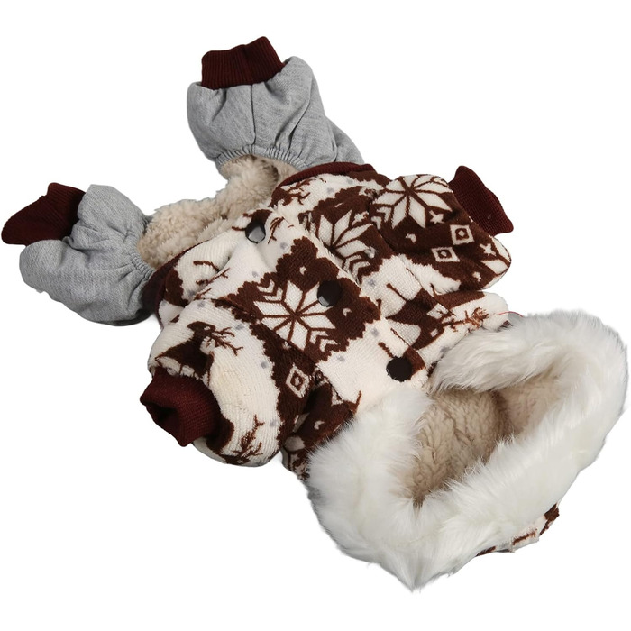 Зимовий теплий костюм для собак з капюшоном, м'який, з візерунком Сніжинка/Олень, для малих та середніх собак (M), колір кава