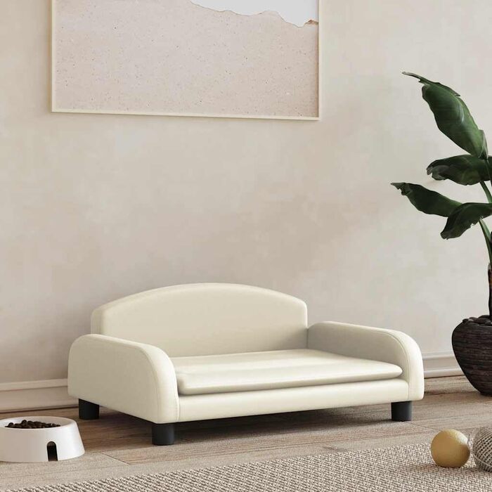 Крісло-ліжко для собак, м'яке ліжко для тварин, диванчик для маленьких собак та котів, штучна шкіра, 70 x 45 x 30 см, кремовий колір