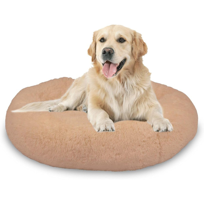 Ліжко для собак Mediashop Peaceful Pooch L 94см, бежеве, плюш, знімний чохол, водо- і брудовідштовхуюче, ортопедичне, антиковзке дно