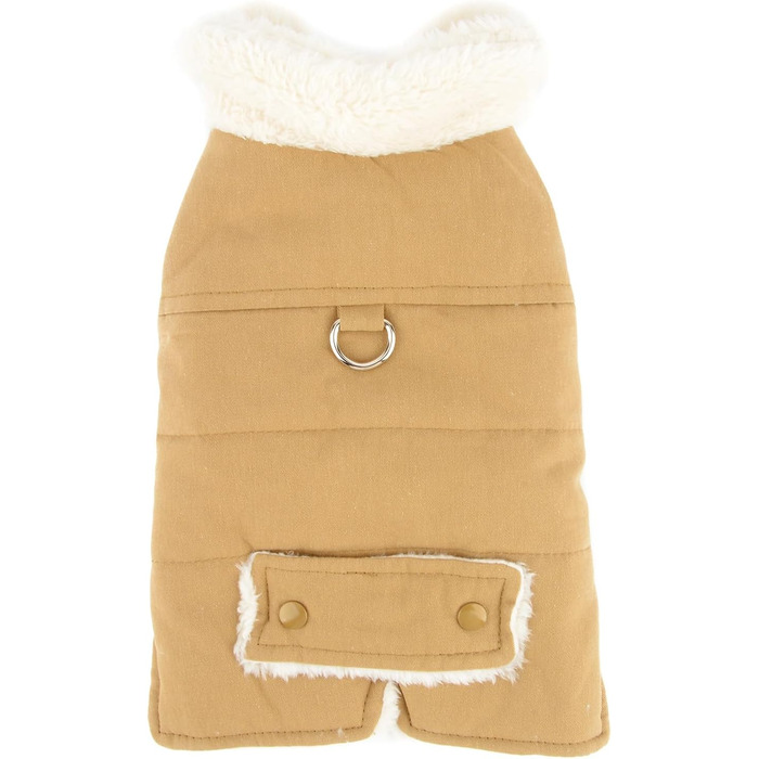 Зунеа - тепла куртка для собак маленьких порід, флісова підкладка, для цуценят, зимовий одяг з кільцем для повідка, захист від холоду, жилетка, розмір L, зелений (хакі)