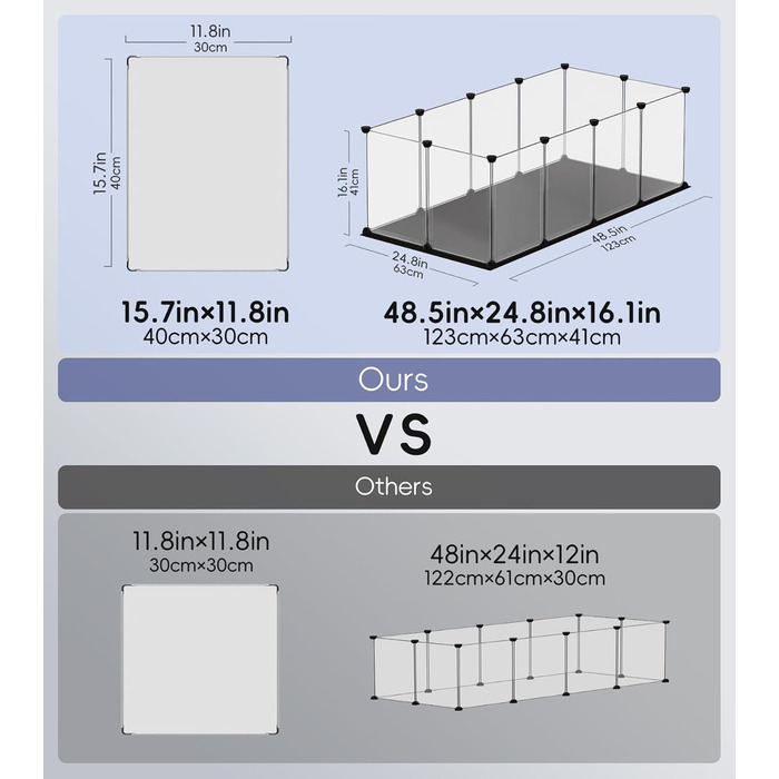 Клітка-манеж для дрібних тварин FunHola, клітка для морських свинок з вологостійким килимком, 12 панелей, манеж для хом'яків, їжаків, для використання в приміщенні та на вулиці, пластиковий забір, розмір 123,2 x 63 x 40,9 см