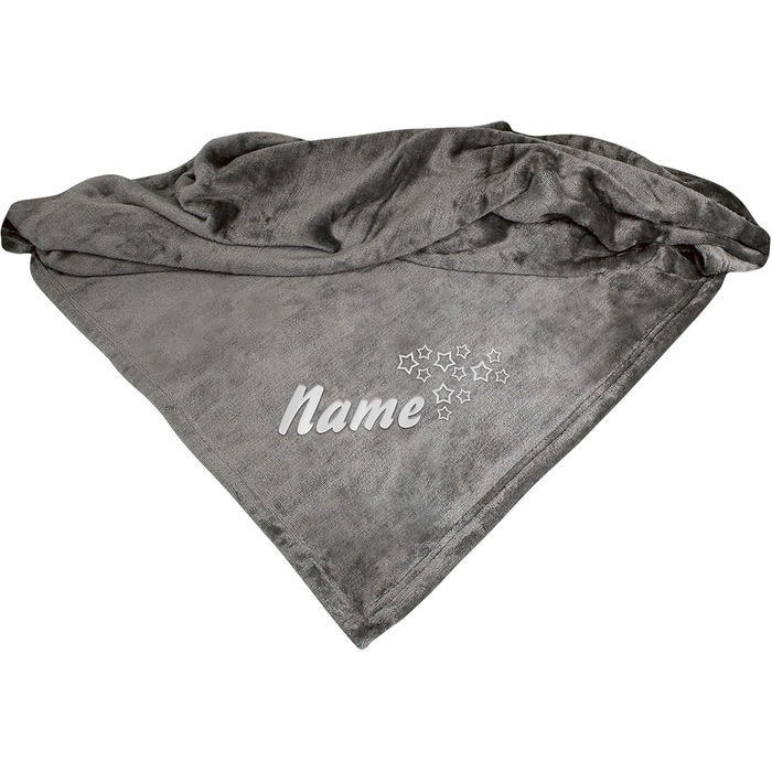 Плед з мікрофібри Schecker Premium з вишивкою імені вашого собаки (зірки та ім'я), сірий, 150 x 95 см