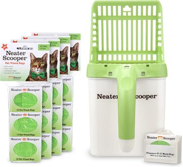 Совок для котячого туалету Neater Scooper з 195 змінними пакетами, система для просіювання наповнювача, зелений, Neater Pet Brands