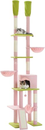 Котячий комплекс PETEPELA, до стелі, 216-285 см, 5-рівневий, з великим будиночком, гамаками, платформами і підвісними іграшками, рожевий