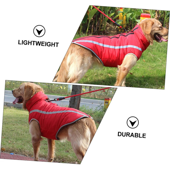 Водонепроникний дощовик для собак MERRYHAPY з флісовою підкладкою та світловідбиваючими смугами (45x55 см, червоний)