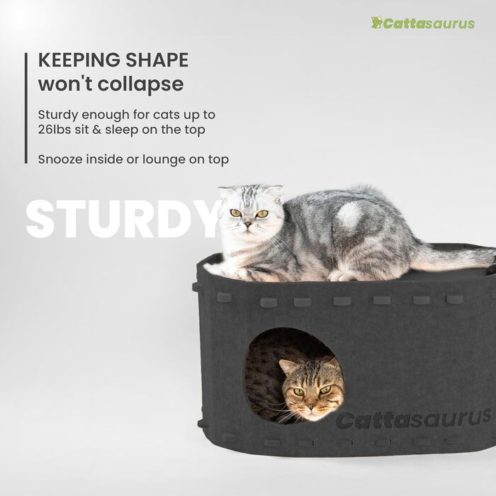 CATTASAURUS переносний будиночок для котів, складне закрите ліжко-печера для домашніх котів до 11,8 кг, багаторівневе, тунель, стійке до подряпин, тент, схованка, диван