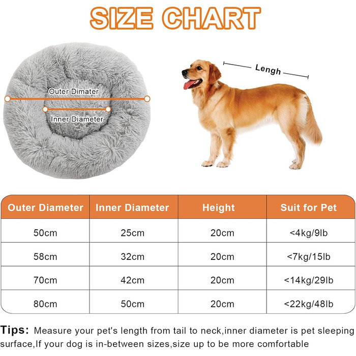 М'яке ліжко для собак та котів у вигляді пончика, плюшеве, 80 см, сірого кольору
