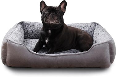 Крісло-ліжко для собак, миюче, м'який плюш, заспокійлива анти-тривожна, прямокутна, 75 x 55 см, сірий/коричневий