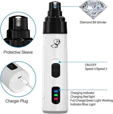 Електричний точилка для кігтів собак Fjaldjfu KrallenSchleifer Pro Salon - тиха, акумуляторна, з 2 швидкостями та 2 насадками