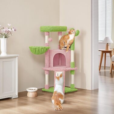 Когтеточка-будинок для котів Yaheetech Kaktus, 106.5 см, бежево-коричнева, з оглядовою платформою та печереєю