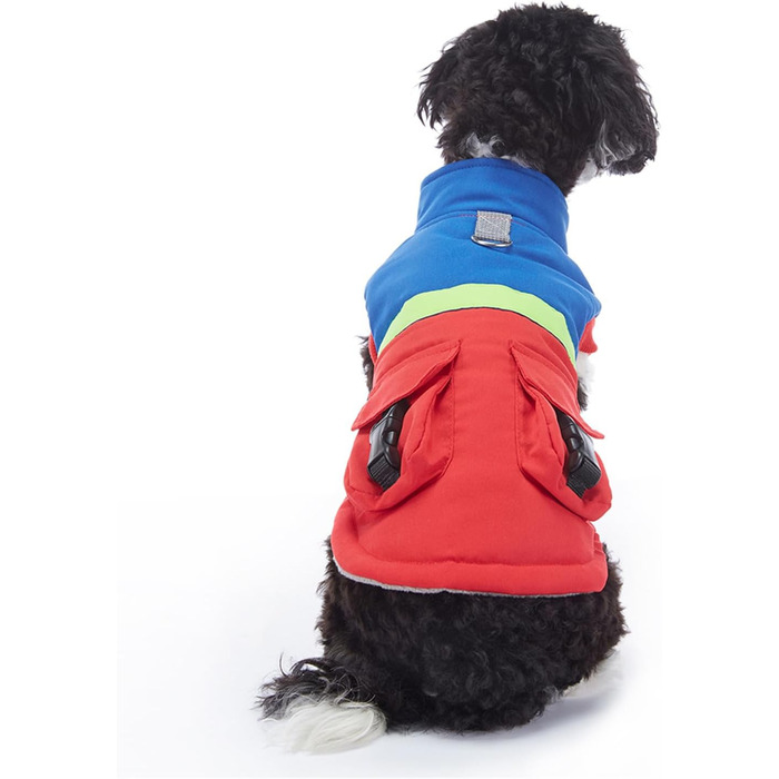 Зимовий теплий пуховик для собак з протекторними отворами, вітронепроникна куртка для холодної погоди, бавовна, костюм для цуценят, маленьких та середніх собак, розмір XL (S: Обхват грудей: 34 см/13.3 дюйма, Стиль 4: Червоний, Синій)