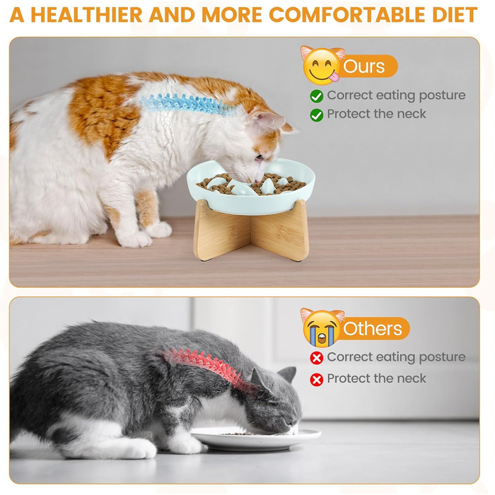 Миска для котів Happy Hachi з підняттям, кераміка, повільне годування, антиковзаюча, для котів та маленьких собак (зелена)