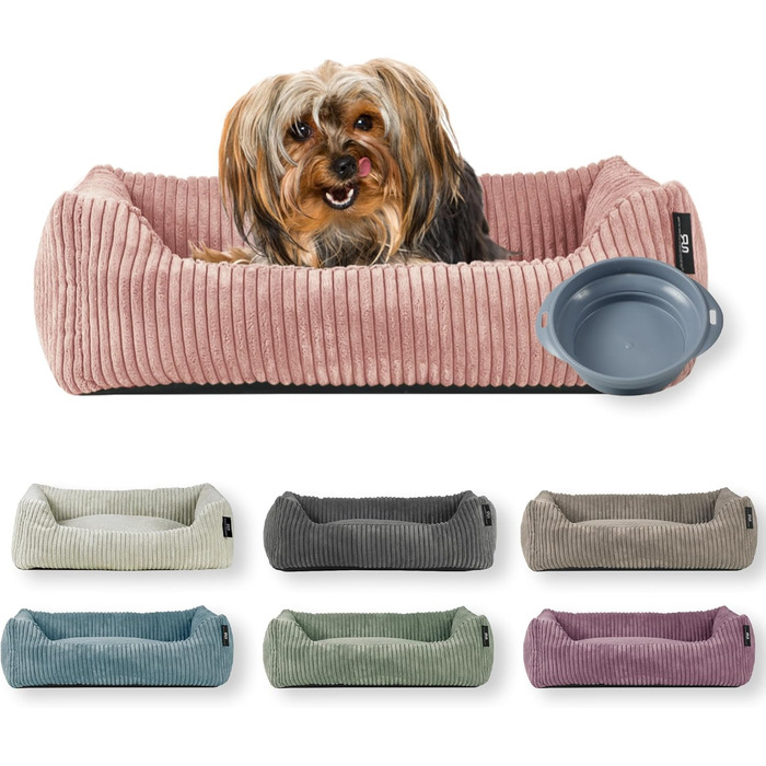 Ляжка для собак | для маленьких собак | з подушкою Cord | знімний чохол | з мискою для корму (55 x 42 см, пудрово-рожевий)