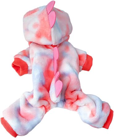 Костюм динозавра для собак, зимовий халат для цуценят, теплий халат з капюшоном, блакитна куртка для холодної погоди, теплий одяг для домашніх тварин на Різдво, Хелловін (Рожевий, M)