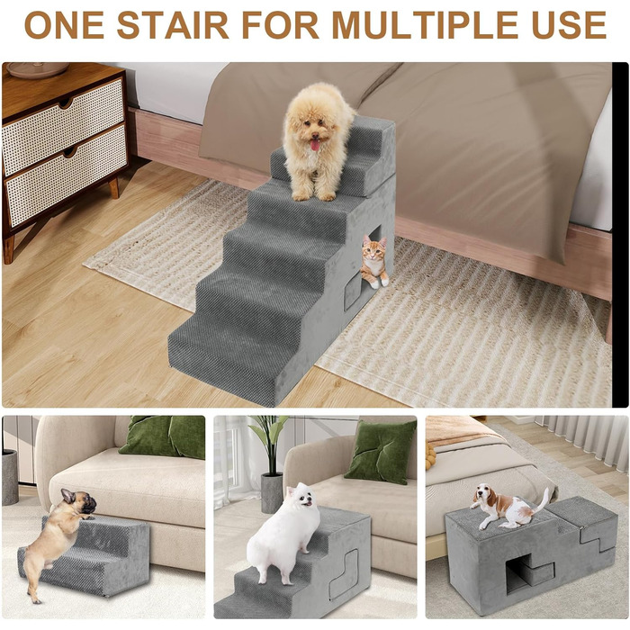Сходинки для собак - 68,6 см, 6 сходинок, для високих ліжок, з антиковзким покриттям, знімний, пральний чохол