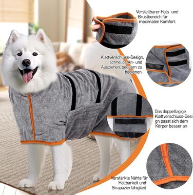 Рушник для собак великих порід, халат для собак, з липучкою, швидко поглинає воду, розмір M