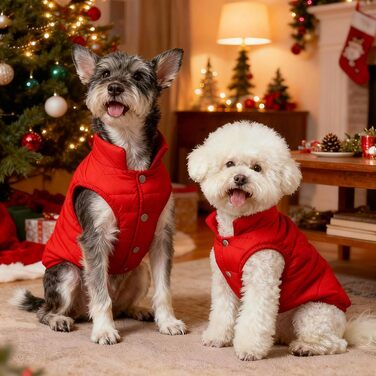 Теплий зимовий одяг для собак: водонепроникна куртка з флісу для великих собак. Зелений колір, розмір S, червоний.