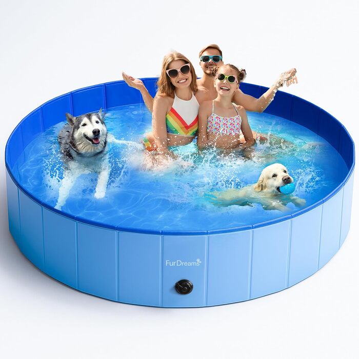 Складаний басейн для собак Furdreams XL 160x30 см, жорсткий пластик, переносна ванна для тварин, дитячий річний басейн із ПВХ, нековзка поверхня для двору та саду