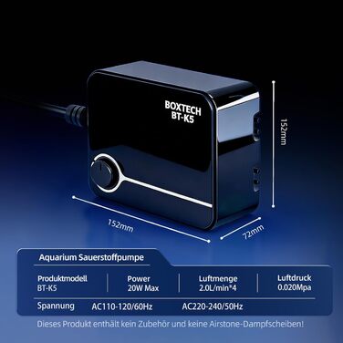 Повітряний компресор для акваріума Boxtech 10W, 4 виходи - тихий, регульований, для акваріумів 50-500л