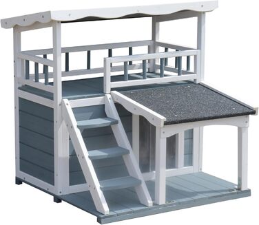 Будиночок для котів Dehner Lieblinge Maison, дерев'яний, для вулиці, 78x75x73 см, твердий ялиновий, сірий/білий