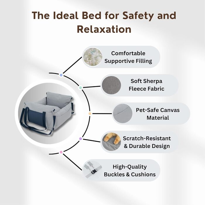 Автокрісло для собак - переноска для маленьких собак до 11,3 кг, водовідштовхувальне, з ременем безпеки, сірого кольору