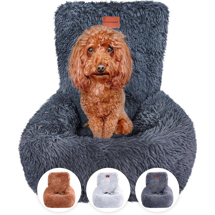 Зручний автокрісло для собак Fluffy з ременем безпеки - миється, чорно-біле автокрісло для собак маленьких, середніх та великих порід I Автокрісло для собак, автокрісло для тварин, переноска для собак M (60x60x35cm) Темно-сірий