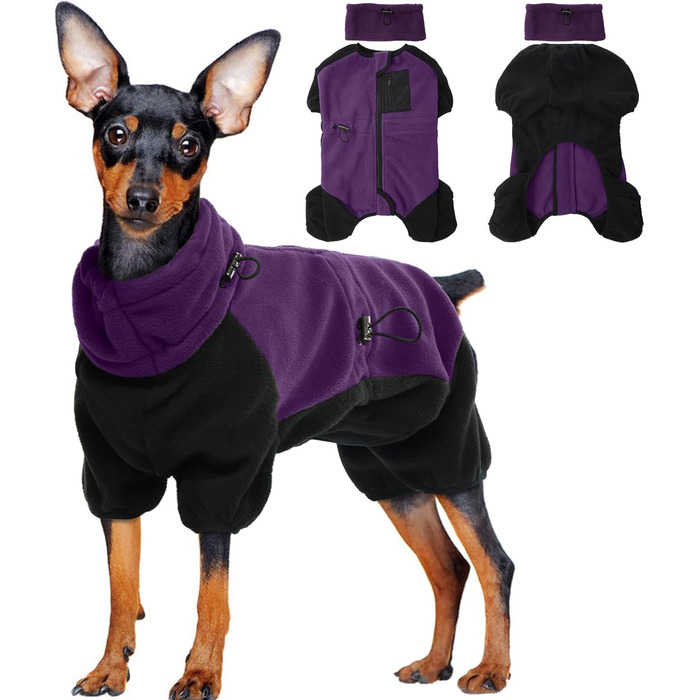 Теплий пуловер для собак середніх порід: флісова куртка-комбінезон з ніжками, флісовий костюм Hunter (ХAKI, S, фіолетовий)