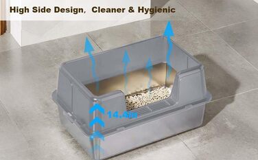 Котлові туалети для котів Zstar: великий лоток з високими бортиками, знімний кришка, легко мити, 60x40x36.5 см, сірий