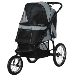 PawHut Dog Buggy Cat Buggy складний зі світловідбивачами, кошиком для зберігання, захистом від сонця та сітчастим вікном, Оксфорд сірий