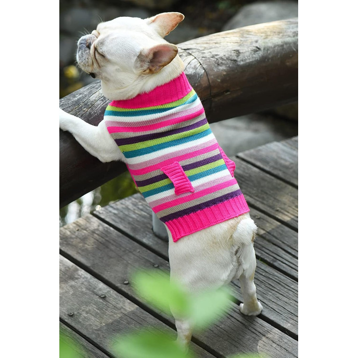 Стильний рожевий полосатий пуловер з коміром для собак, XS - теплий та зручний одяг для маленьких та середніх собак