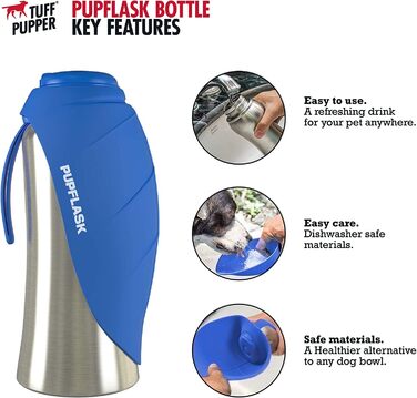 Фляга для води для собак PupFlask, 800/1200 мл, нержавіюча сталь, портативна поїлка для подорожей, не протікає, підходить для всіх порід
