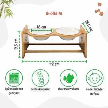 Преміум годівниця для собак та котів Petzy, кераміка, 700 мл, регульована висота, бамбукова станція | 2 шт.