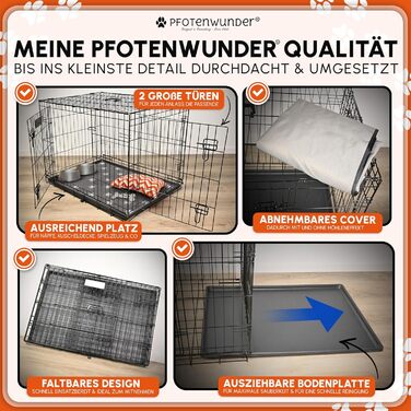Клітка для собак Pfotenwunder® для дому, сітчаста переносна коробка для собак у 3 розмірах, 2 двері + 1 кришка, 1 посібник з навчання, переносна клітка для собак, авто клітка для собак з дротяною сіткою (107*71*77,5 см) - середній розмір