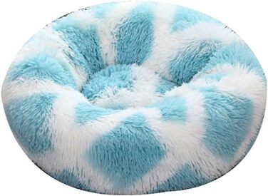 Кругле ліжко для собак та котів FANSU з м'якого плюшу, антиковзаюча база, розмір 70 см, блакитний та білий колір