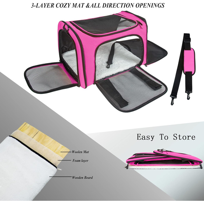 Транспортна переноска для котів та собак, складна, розмір M, Magenta