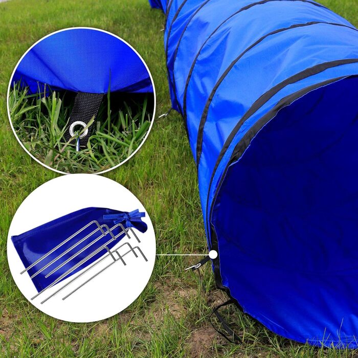 Тунель для собак Lionto Outdoor – іграшка для собак великих та малих порід, 500x60 см, синій. Міцний, складаний тунель для активних ігор та дресирування з практичною сумкою.