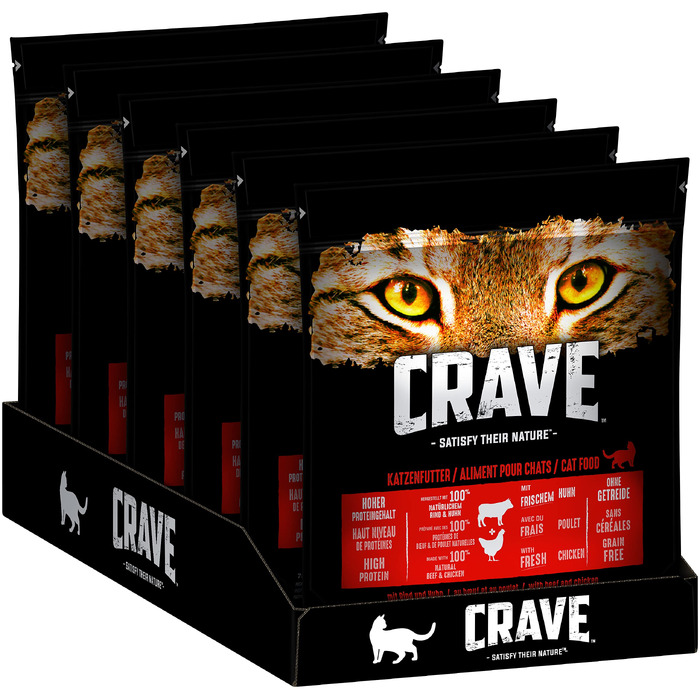 Сухий корм для дорослих котів Crave з індиком та куркою, беззерновий преміум-корм з високим вмістом протеїну, 6х750г (4.5 кг)