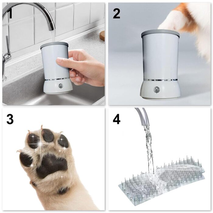 Pawclean Pro: Автоматичний очищувач лап для собак та котів - 360° силіконова щітка, USB, білий/блакитний