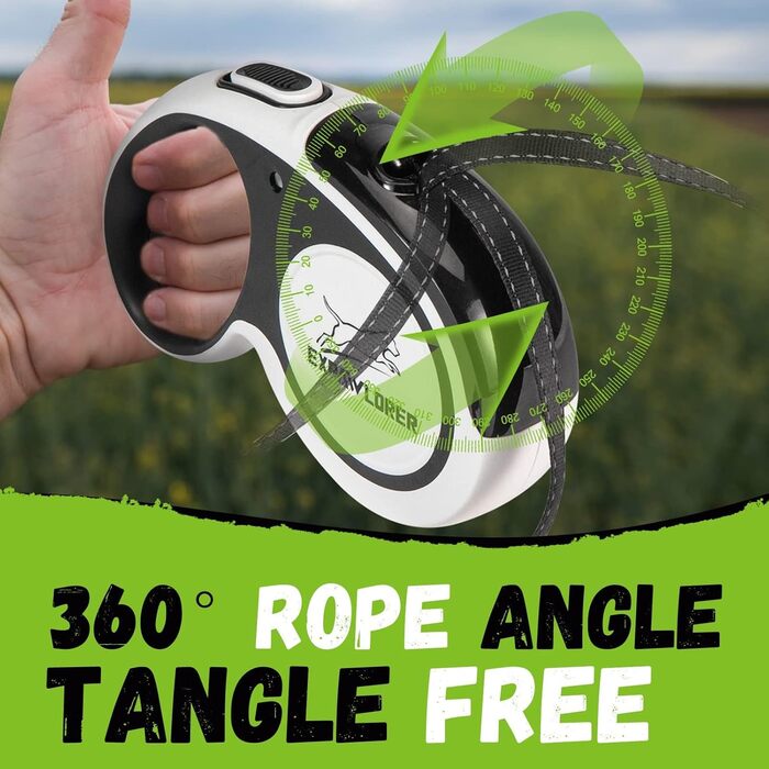 Рулетка для собак Expawlorer, 5м, біло-чорна, до 20 кг, антиковзне покриття, безпечне гальмо