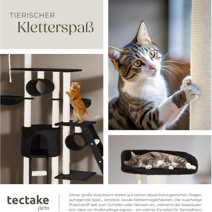 Драбина-кіготь Tectake Snooky | Ігровий центр для котів з багатоярусною драбиною та оглядовими платформами (сірий, чорний)