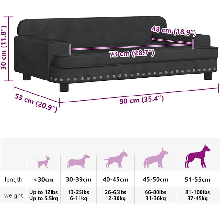 Крісло-ліжко для собак, м'яке лежанка для тварин, лежанка для маленьких собак та котів, чорний велюр (90 x 53 x 30 см)