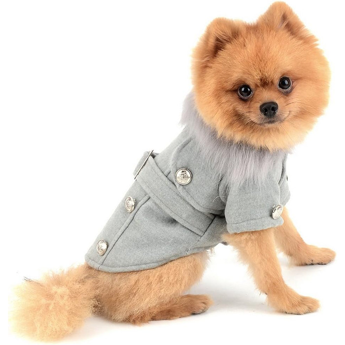 Зунеа Тепла куртка для тварин Pea Coat для цуценят, флісова куртка, жакет для маленьких собак і котів, зимовий парка, вітрозахисний, з штучним хутром, європейський стиль, сірий, великий розмір