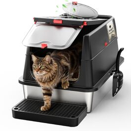 Лоток для котів BEST JAJA XXL з кришкою, нержавіюча сталь, 61.9 × 41.9 × 37 см, чорний