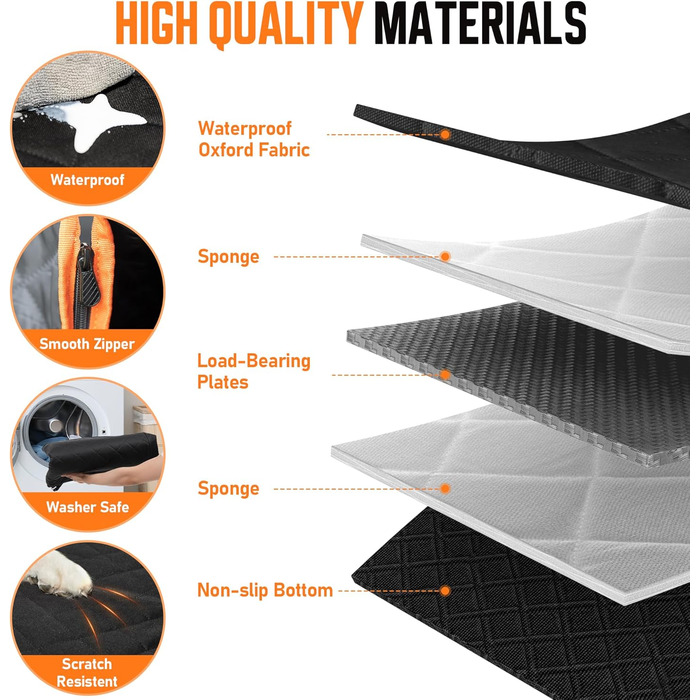Захисний чохол на автосидіння для собак середніх та великих порід, з ременями безпеки, іграшкою, пилозбирачем, водовідштовхувальний, стійкий до подряпин, гамак з жорстким подовженням, захист заднього сидіння, для подорожей