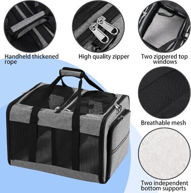 Трансформер для домашніх тварин 2-в-1: переноска для котів та собак, сіра. Розширювана переноска для 2 котів або середнього собаки. Міцна, з вентиляцією, для подорожей.