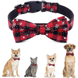 Нашийник для собак та котів на Новий рік з бантиком, регульований, прикрашений сніжинкою, розмір S
