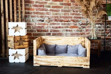 Собаче ліжко Kistenkolli Altes Land Balu з дерева з подушкою, корзина для собак, лежанка, вінтажний диван для собак, для вулиці (білий), 90x57x45 см