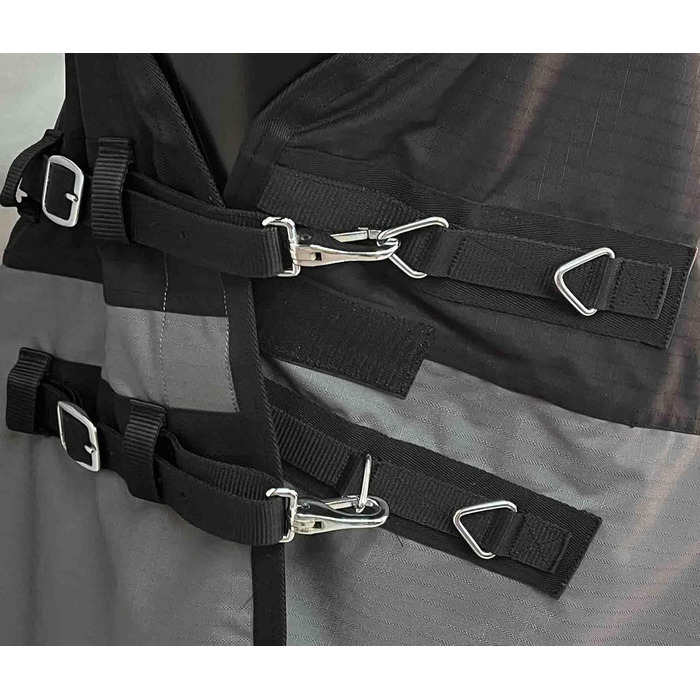 Зимова кінська попона eQuitack Outdoor, 100% водонепроникна, 600D, 50 г утеплювач, високий комір, чорна/сіра, 155 см